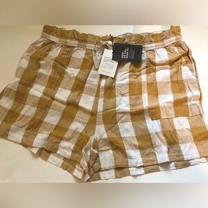 Who What Wear Womens Plus Size 2X High Rise Paperbag Shorts Khaki Check